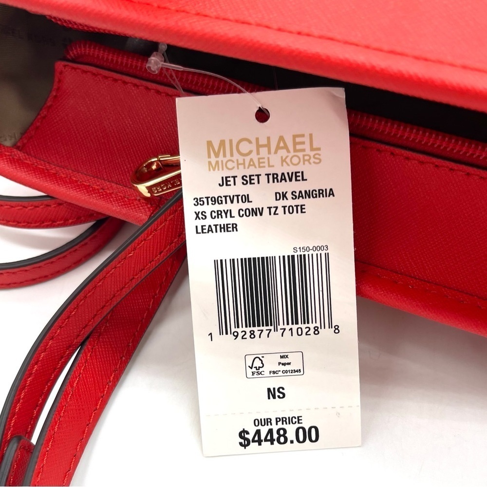 Michael Kors Extra Small To Zip Tote Bag Red/Gold - Picture 7 of 7